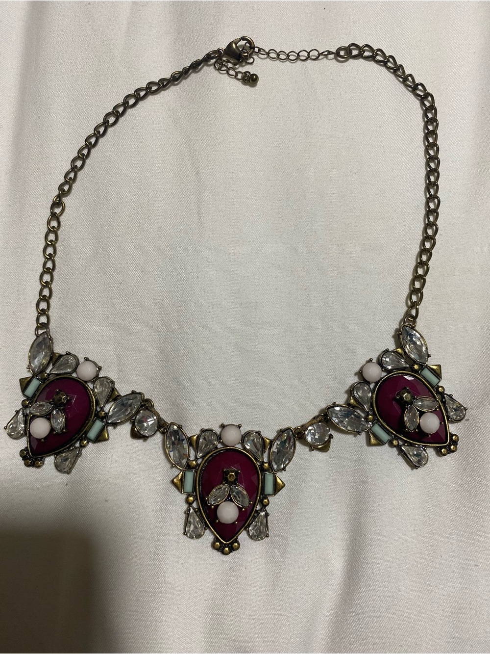 Gold-Tone Pink Teardrop Crystal Statement Necklace